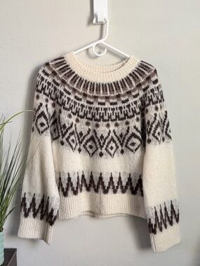 Madewell Alpaca Blend Fair Isle Sweater Nordic Wool Blend Pullover Medium